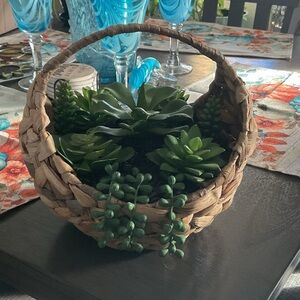Woven Basket with Green Succulents